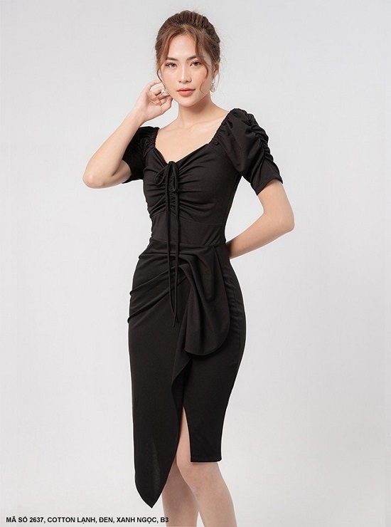 Đầm Rút Ngực Cổ Vuông - 2637 (2637) chụp thực tế - Thời Trang Minh Ngọc